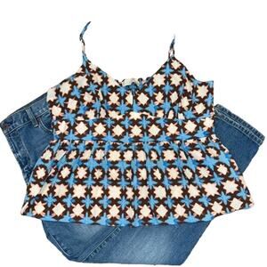 NWT LOFT Blue, Cream, Pink, Brown Sunwashed Floral Boho Peplum Cami